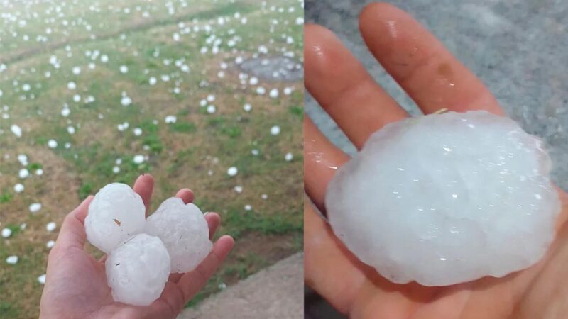 Impactantes videos: en Quemú Quemú cayó granizo en seco y algunas del tamaño de la palma de una mano